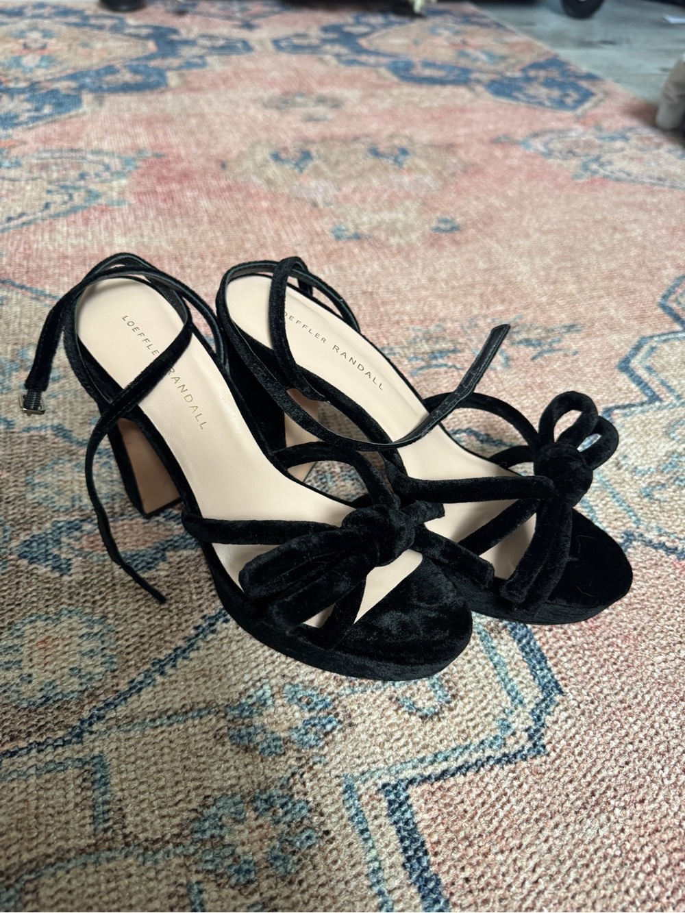 Loeffler Randall Melanie Velvet Bow Heeled Platform - Black Sandals